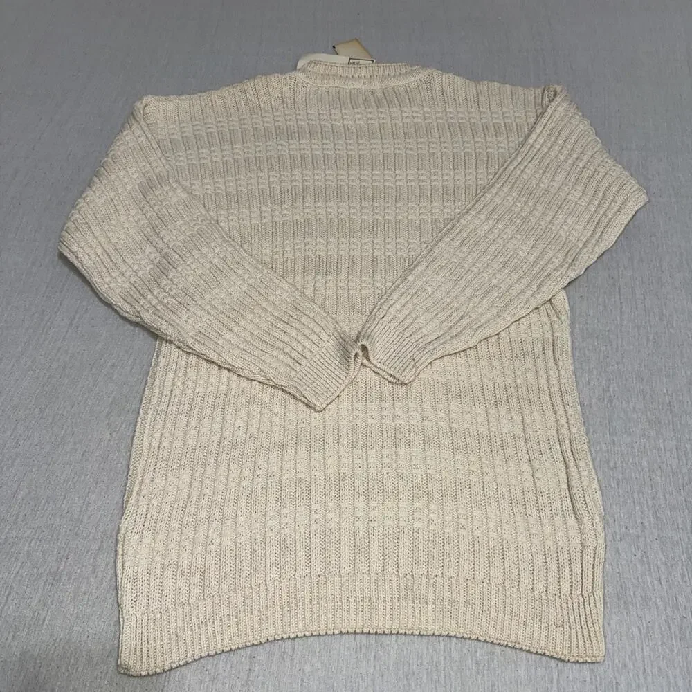 Vtg. Tony Lambert Pullover Sweater Sz L Cream Chunky 100% Cotton Grandpa USA NWT